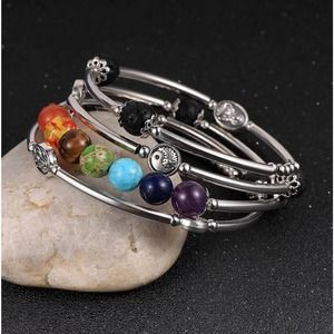 MEN, WOMEN 7 CHAKRA Bracelet Tube Wrap Stone Beads